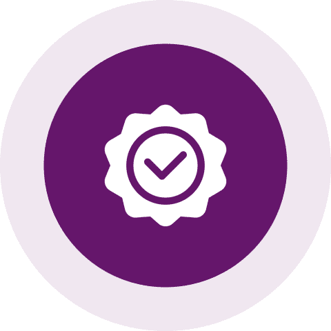 Approval symbol inside purple circle
