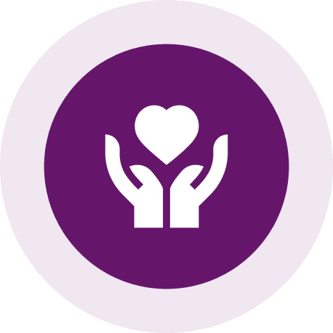 Heart embraced by open hands icon